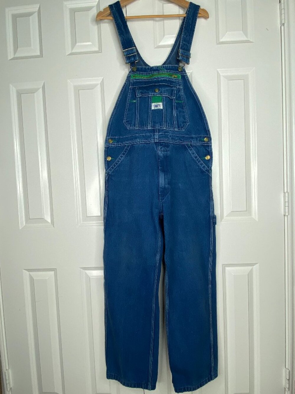 Liberty Mens Bib Overalls 32x30 Blue Denim Carpenter Workwear Utility - Used